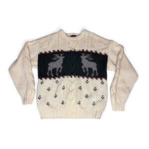 Vtg 1990s Woolrich Reindeer Sweater 100% Wool Holiday Christmas Men's Large